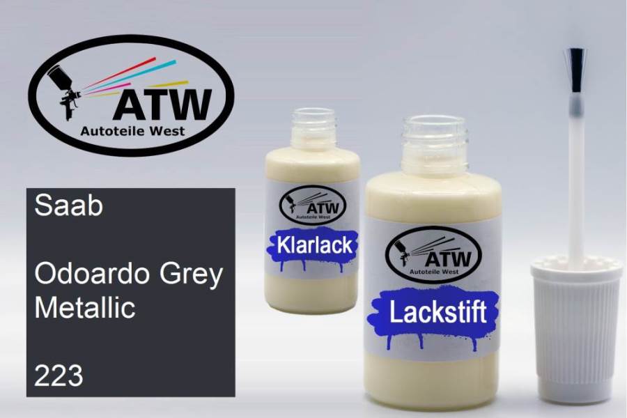 Saab, Odoardo Grey Metallic, 223: 20ml Lackstift + 20ml Klarlack - Set, von ATW Autoteile West.